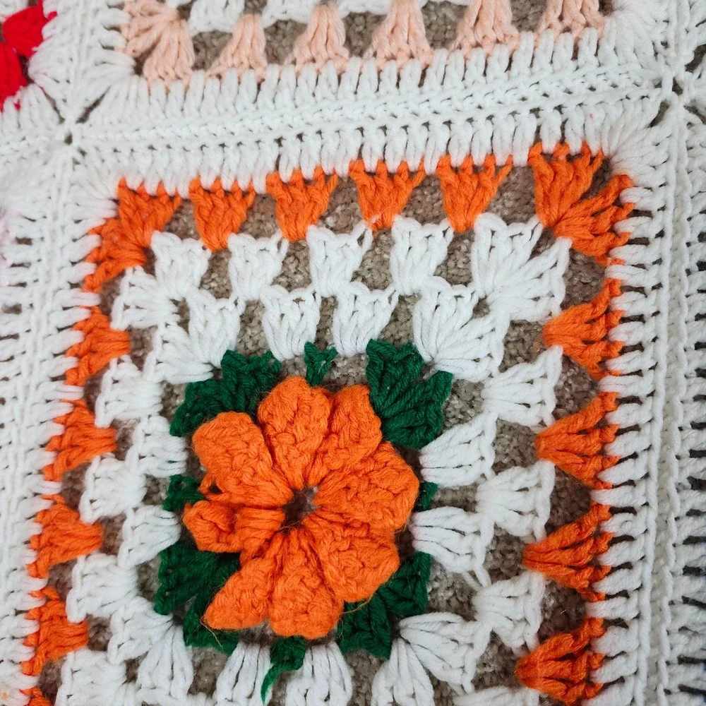 Handmade Afghan Blanket Multi-Color Floral Granny Square Cottagecore‎ 50x70